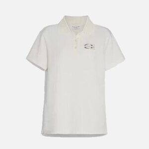 Coach White Solid Gradient Pique Polo Shirt